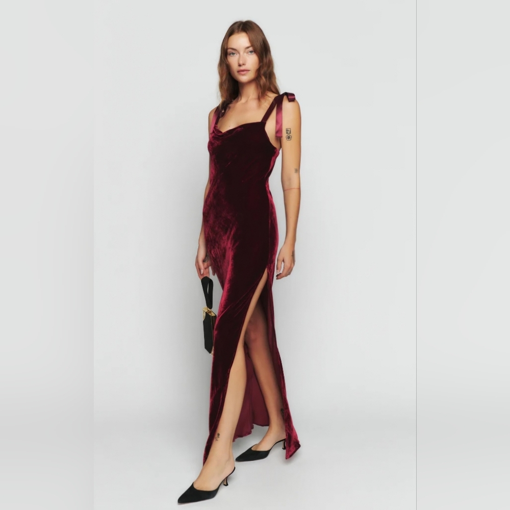 Reformation Nya Velvet Dress Maxi Chianti Size S